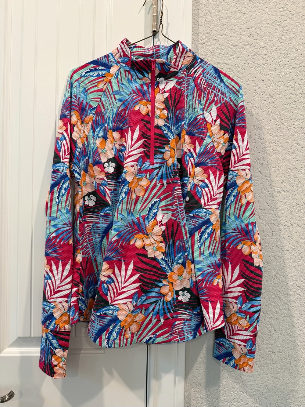 Tommy Bahama Vibrant Floral Half-Zip Pullover in Pink, Aqua & Orange